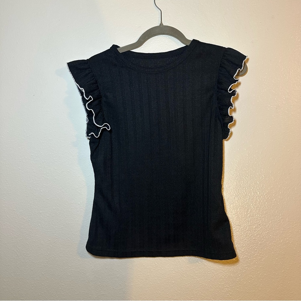 Black Ruffle Sleeve Top